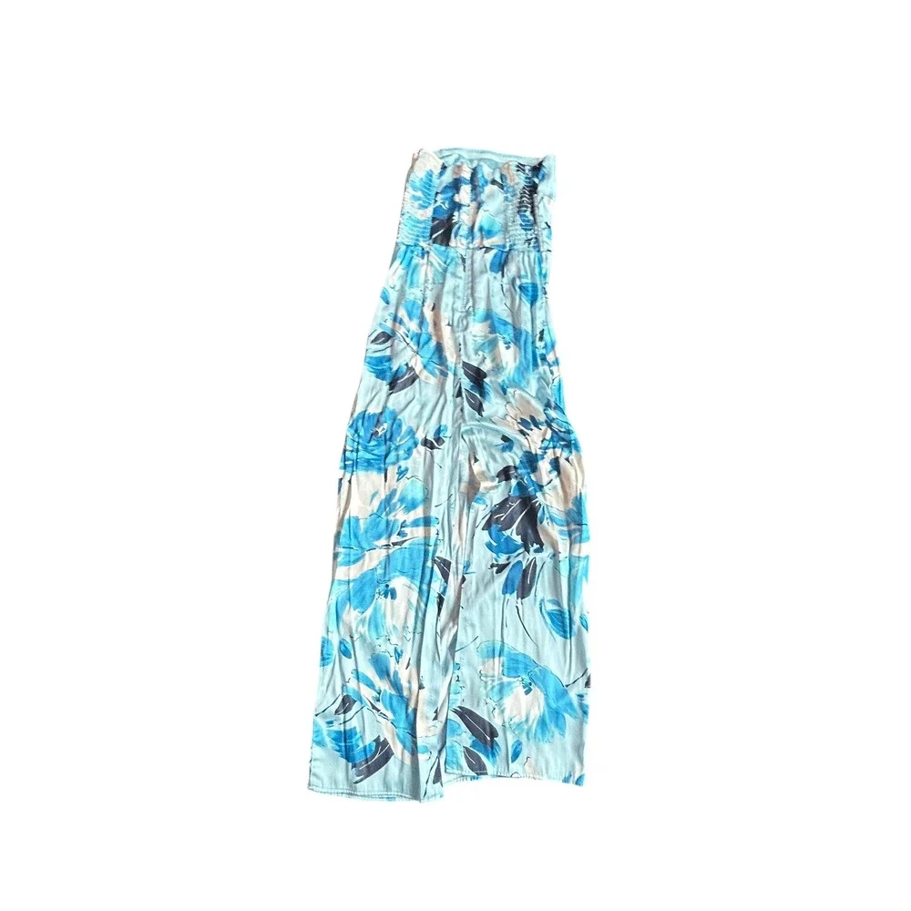 Abercrombie & Fitch Blue Floral Strapless Smocked Back Maxi Dress Women's XS